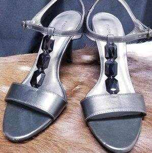 Fioni silver dress shoes with black gems